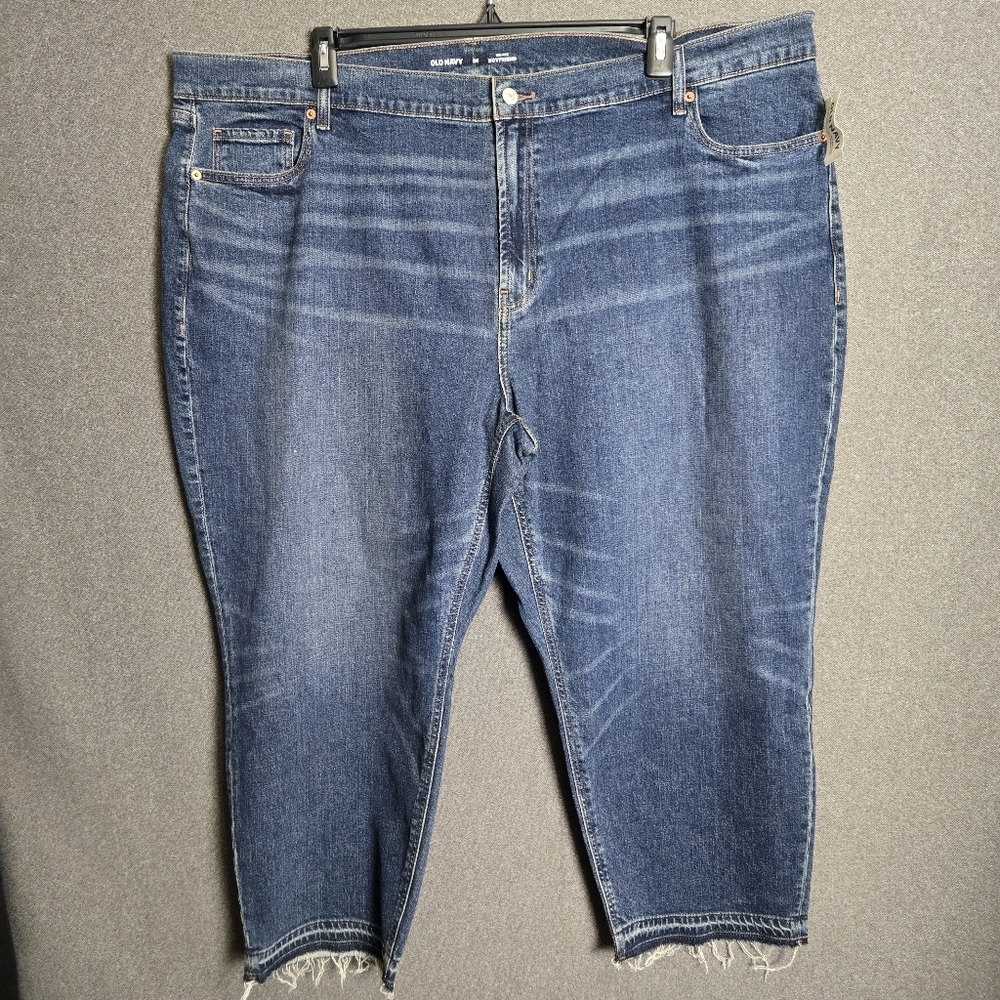 Old Navy 26 Blue Mid-Rise Raw Hem Boyfriend Jeans